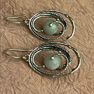 Or Paz artisan swirled sterling pierced earrings with blue green Burmese Jade